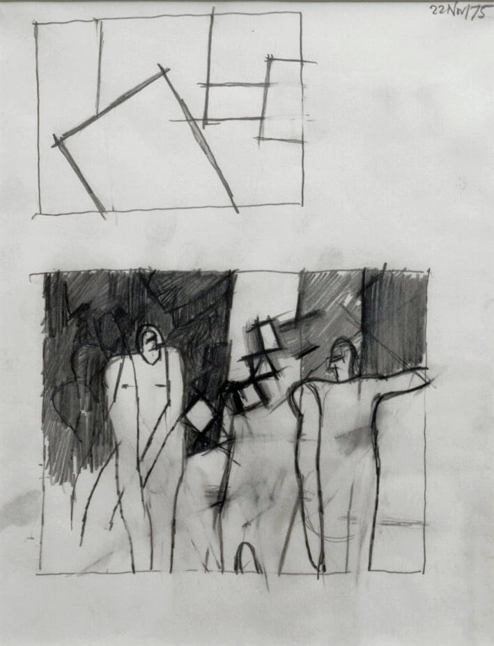 Group of Figures, 22 Nov 1975. Pencil by Keith Vaughan
