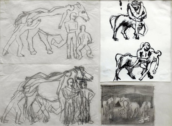 Keith Vaughan (1912-1977), Four Drawings, Circa 1940. Pen and pencil. Provenance: Redfern Gallery