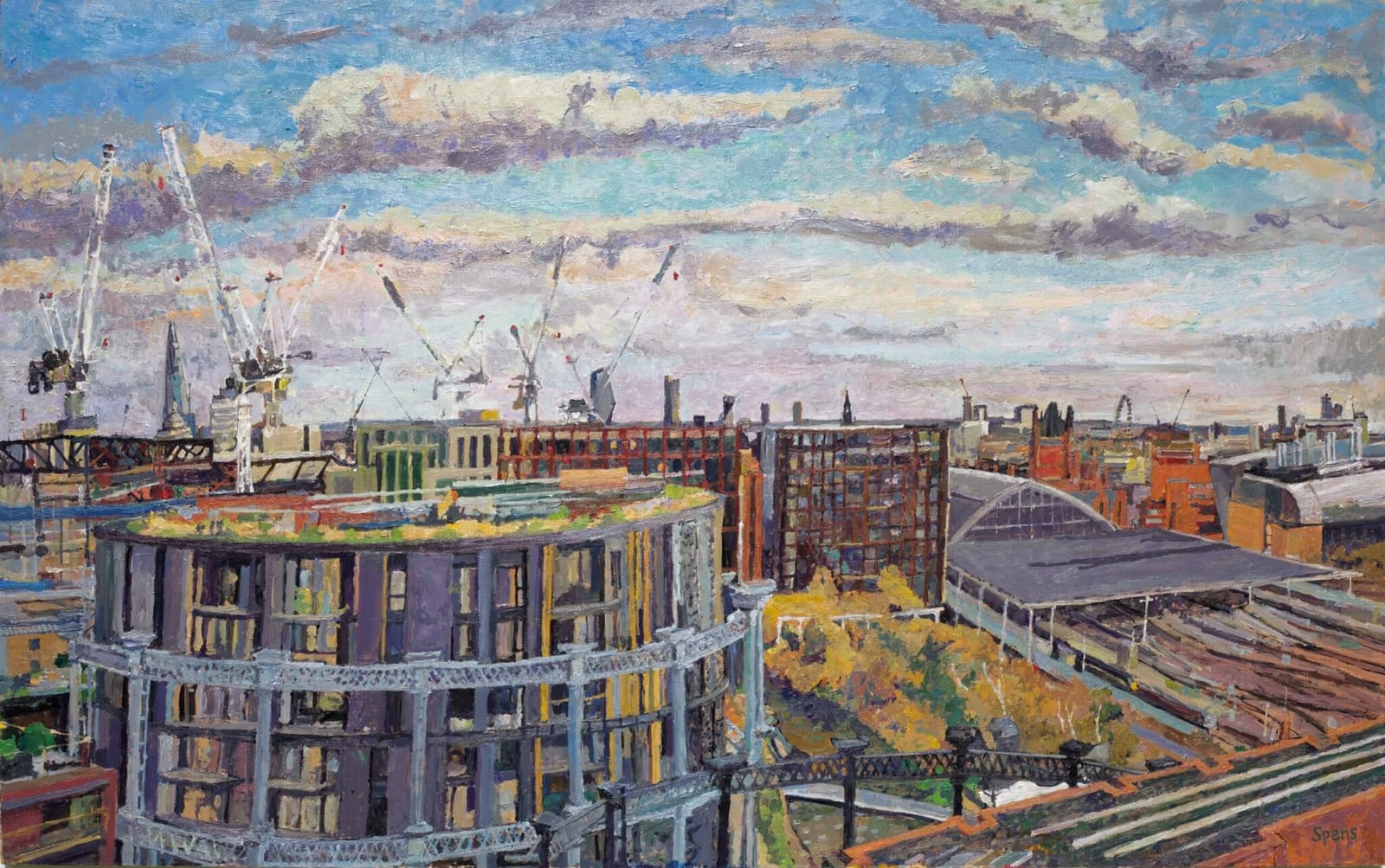 12. Gasometers, St Pancras, Regents Canal from Tapestry. 2022.
