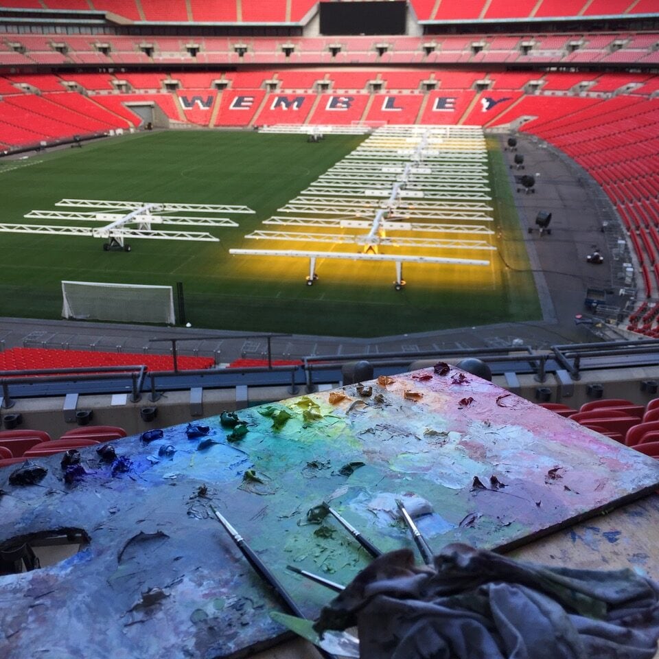 FA Cup Final painting in progress at Wembley