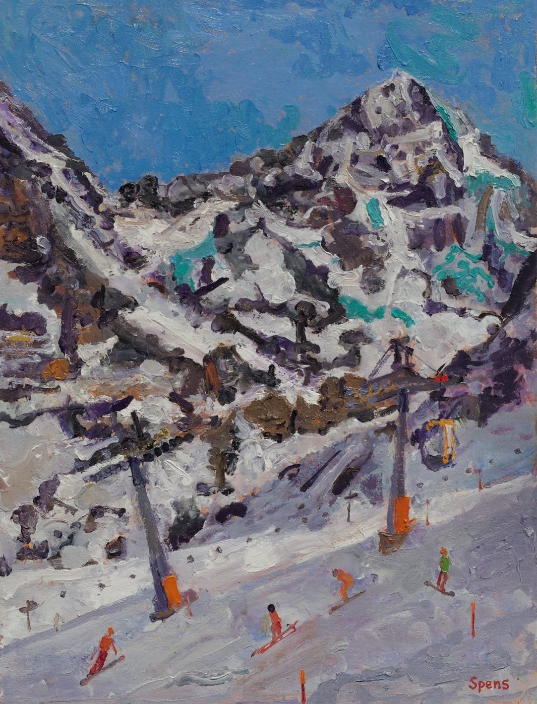 Starting down from Mannlichen, oil on board by Peter Spens