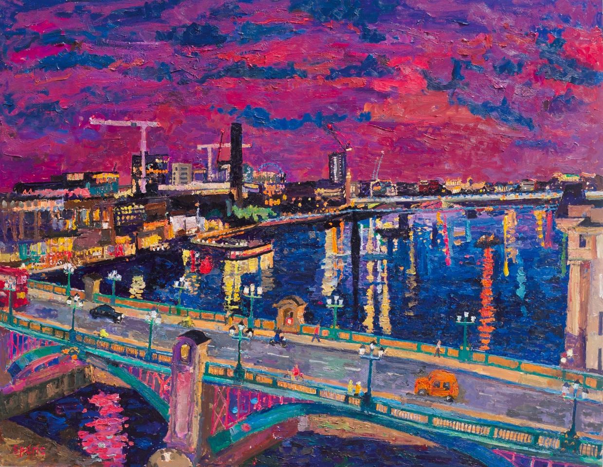 Night, west from 10 Queen Street Place. 103 x 132 cm