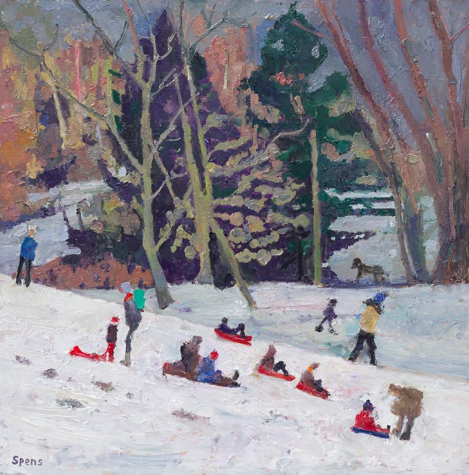 Sledging by Kenwood Lake. 40.5 x 40.5 cm. SOLD