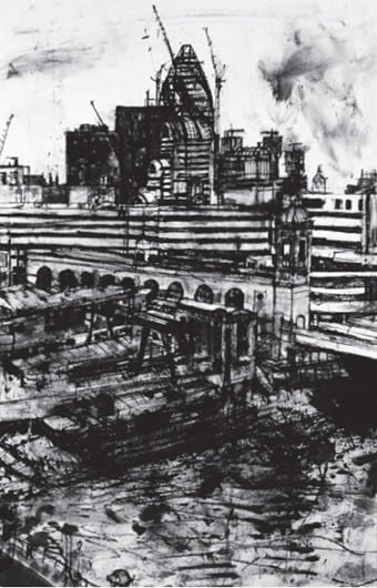 The City with the Gherkin under construction. 2004. 117 x 75 cm. SOLD