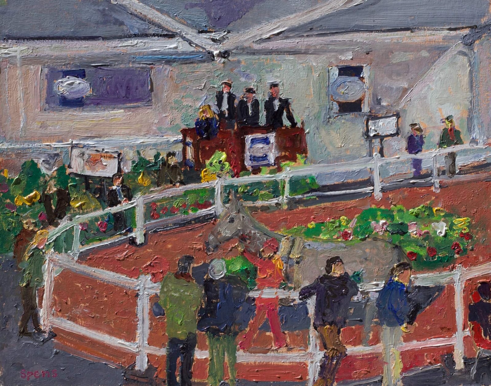 Brightwells Auction, Cheltenham. 2014. Oil on board 28.3 x 35.8 cm