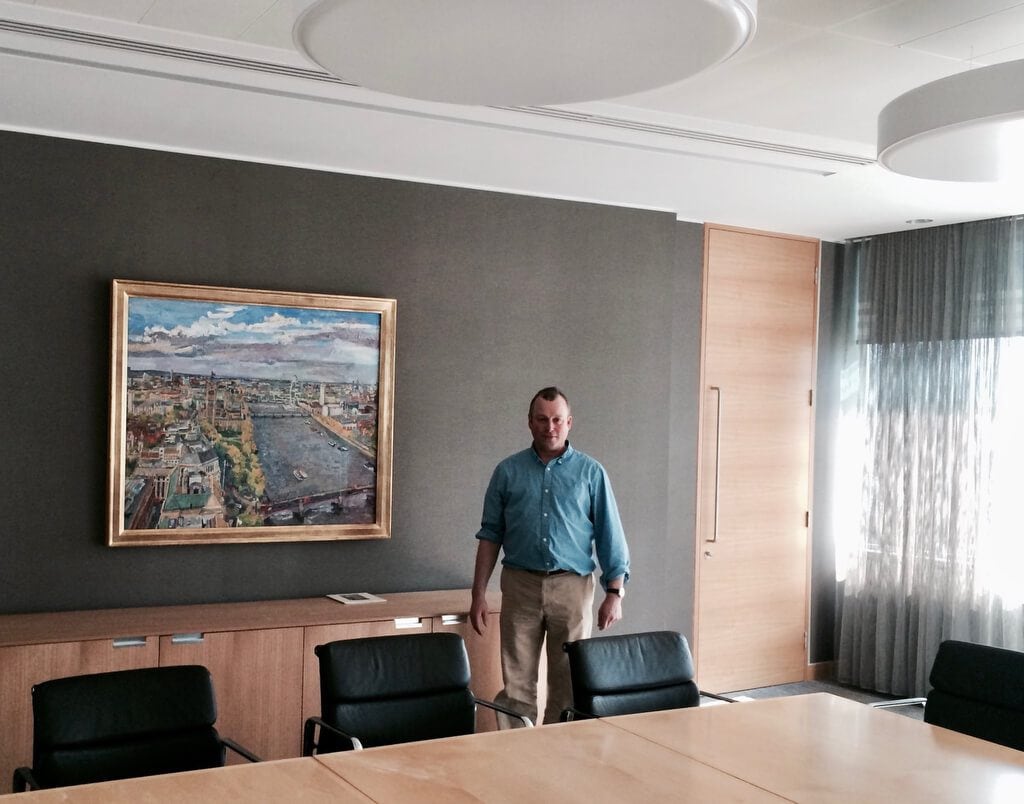 Painting installed in a home interior