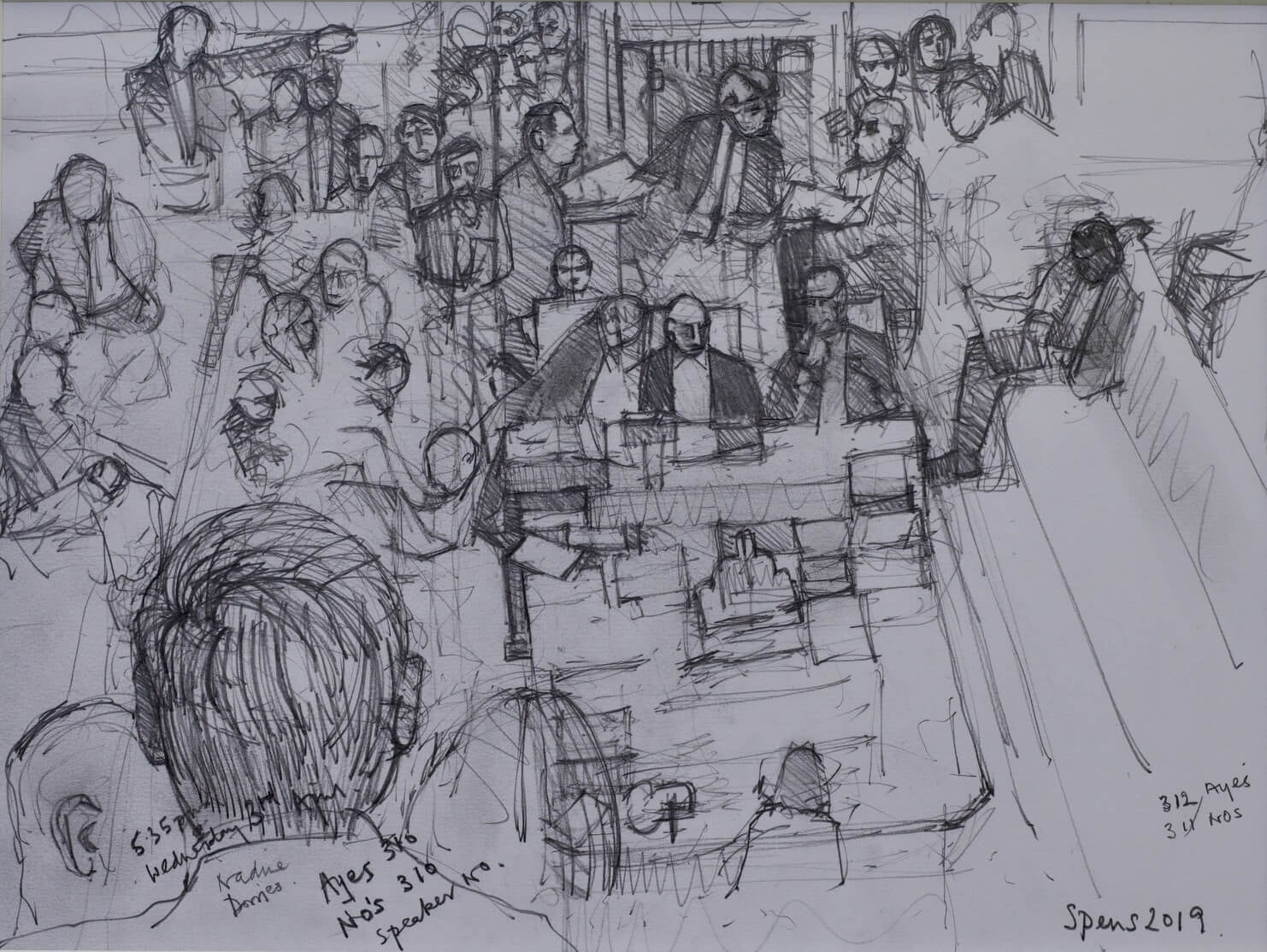 The Speaker from the Public Gallery, 5.35 pm Wednesday 3rd April. 27 x 39.8 cm