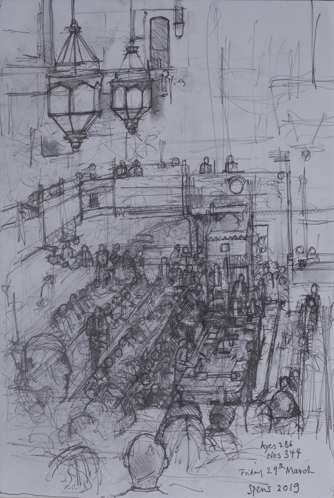 Friday 29th March from the Public Gallery. 27 x 38 cm