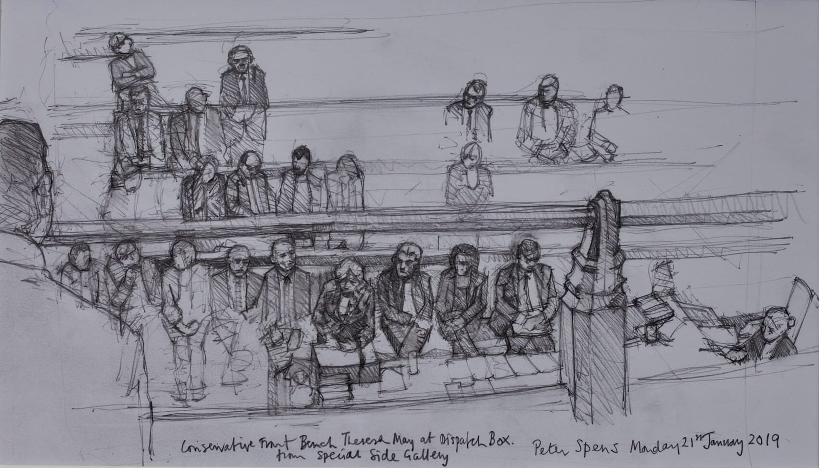 Conservative Front Bench, Theresa May at the Dispatch Box. 27 x 37.5 cm