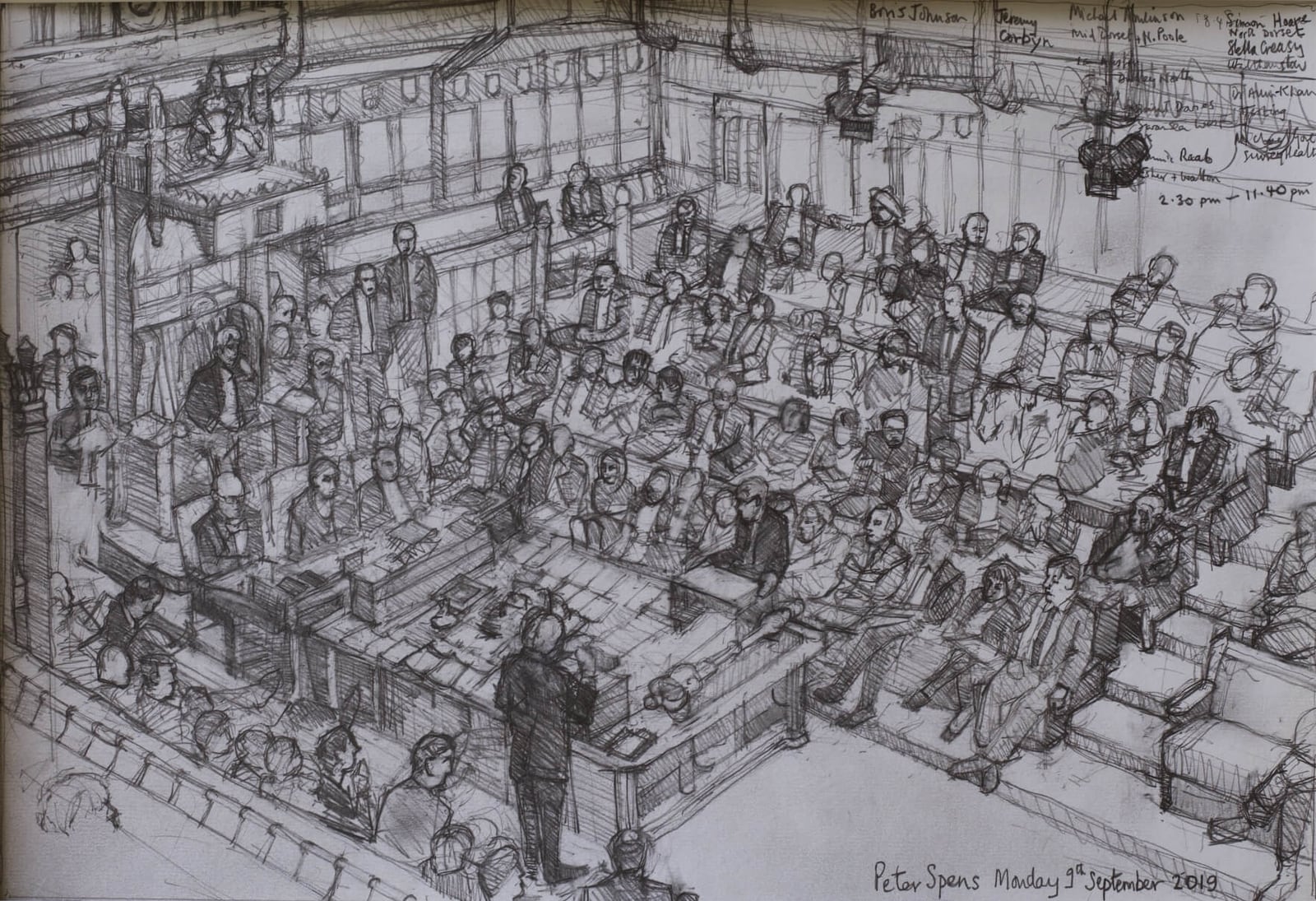 Johnson and Corbyn, Monday 9th September. 27.4 x 40.4 cm