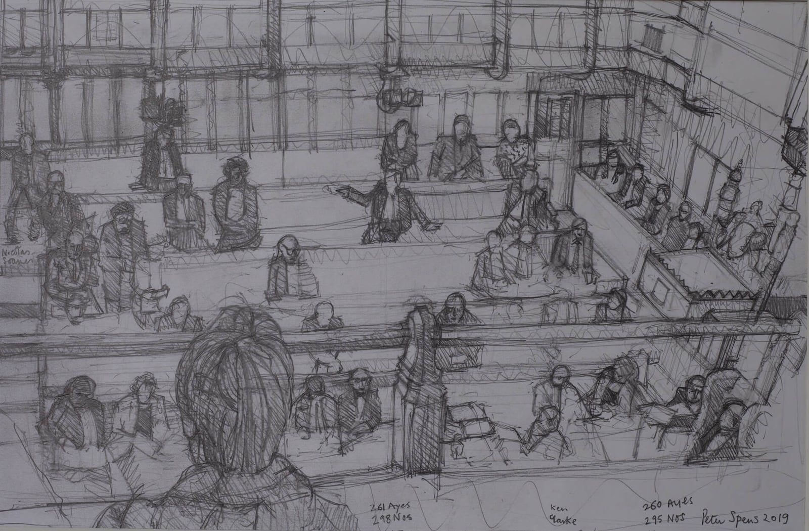 Conservative Benches 260 Ayes 295 Noes. 2019. 26 x 39.6 cm