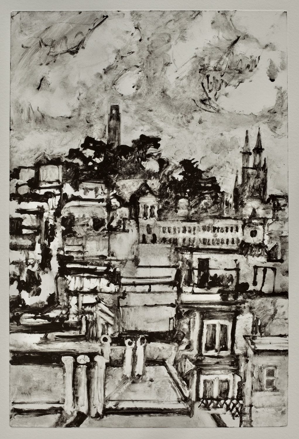 Coit Tower from Greenwich SF. 2024. Monotype 60 x 40 cm