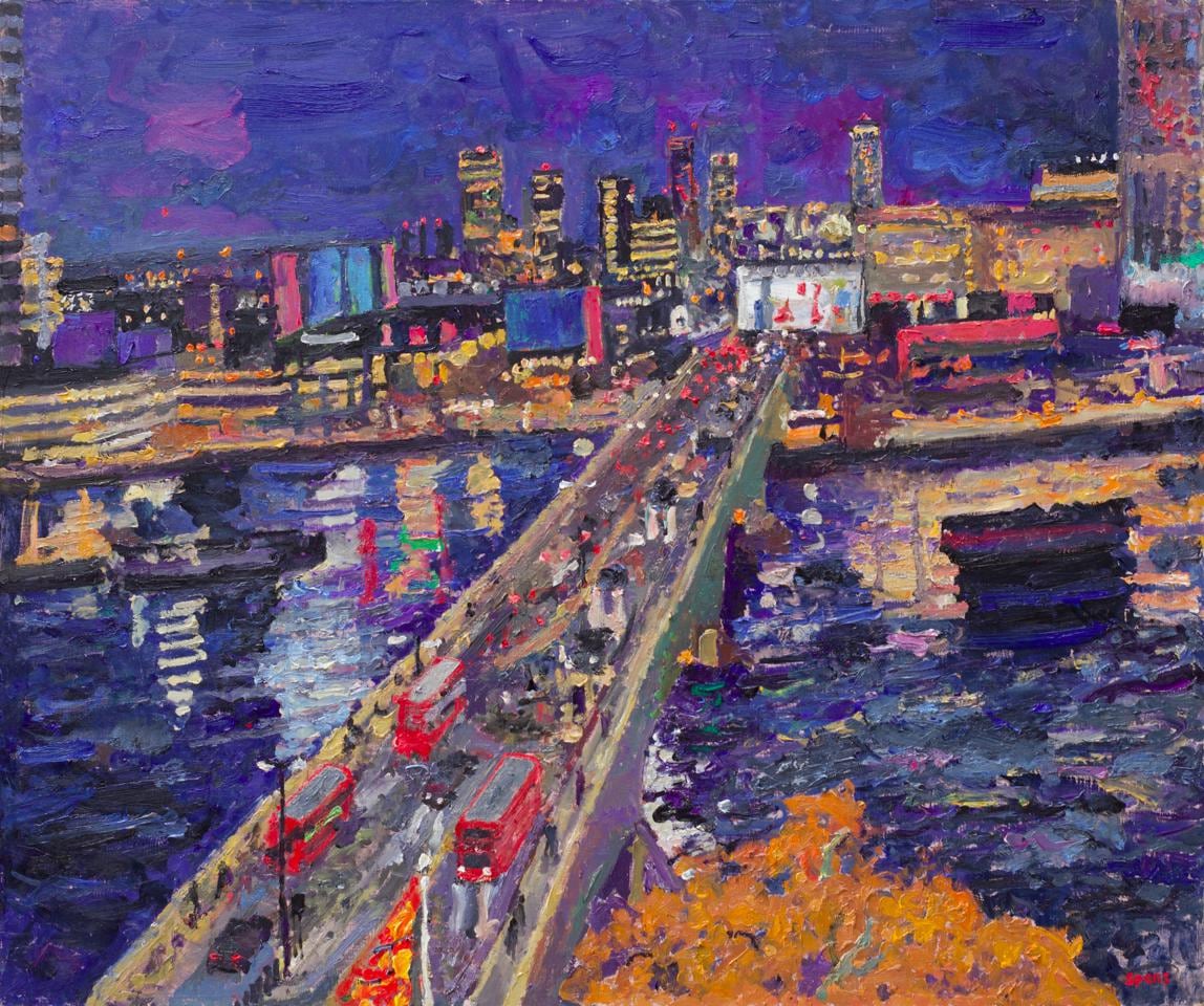 Night, Waterloo Bridge and Southbank. 60.8 x 72.6 cm