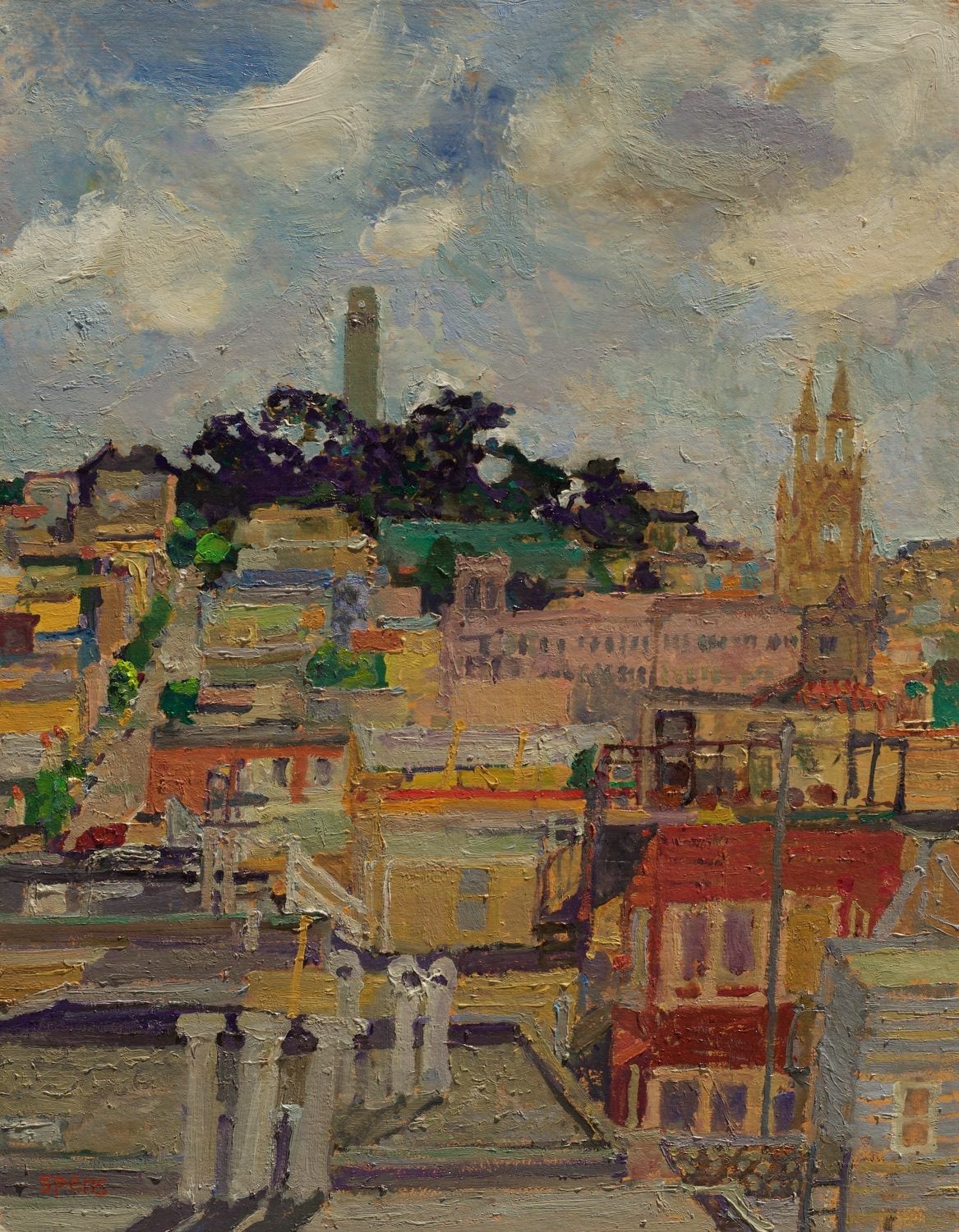 Telegraph Hill from Greenwich Street SF. Oil on board 40 x 30 cm. SOLD