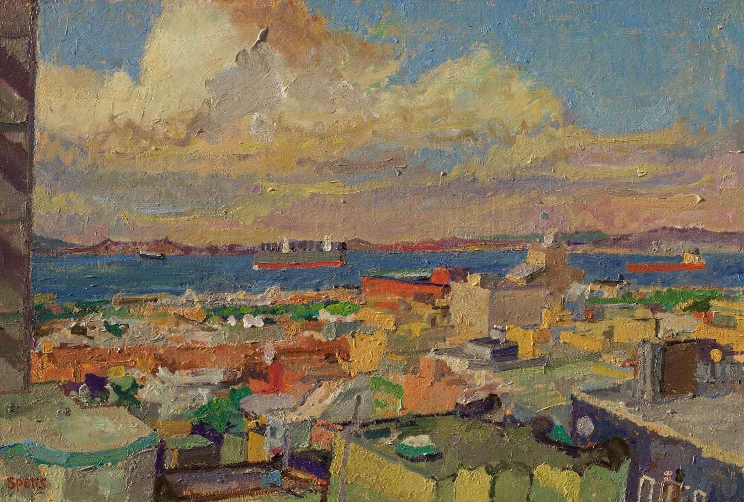 Embarcadero from 875 Greenwich. 2023. Oil on board 27 x 40 cm