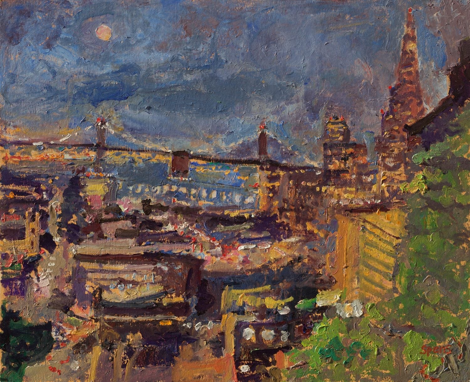 Night, Bay Bridge from Taylor. 2023. Oil on board 33 x 40 cm