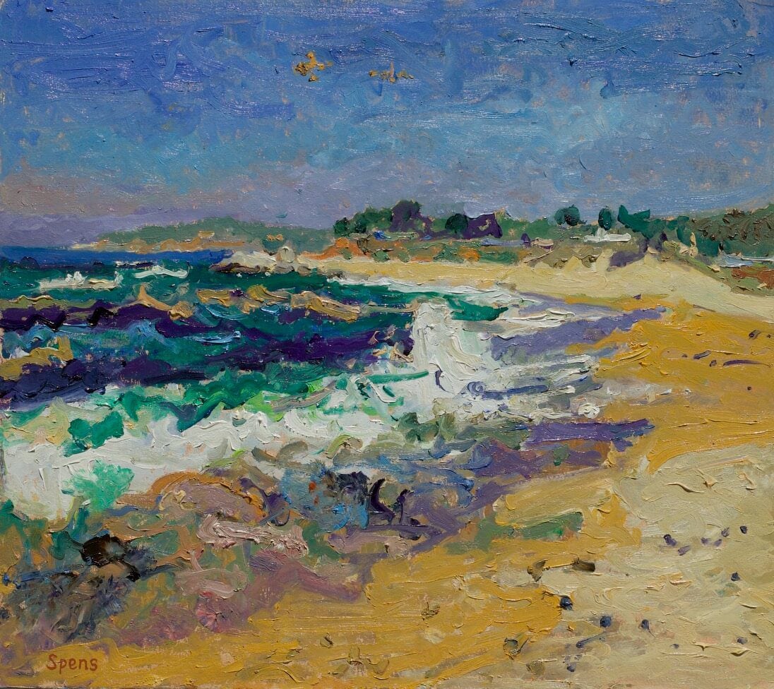 Breaking waves, River Beach, Carmel. 2024. Oil on board 33.5 x 38 cm