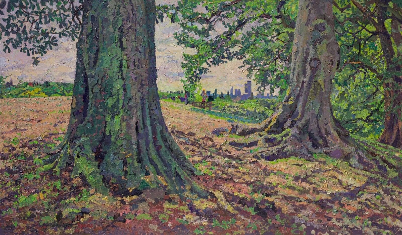 The City between two trees, Hampstead, summer. 60.5 x 101.7 cm