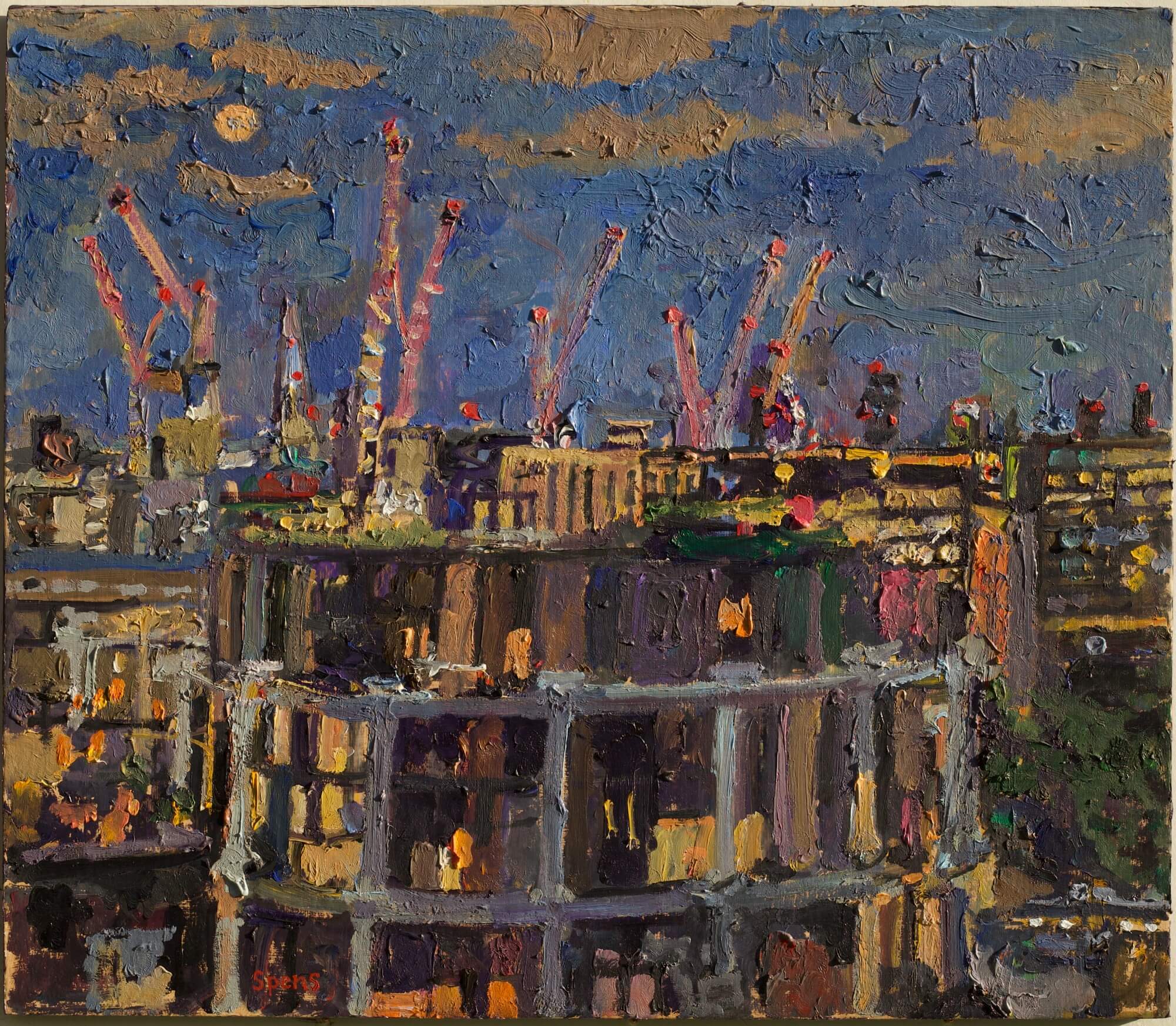 Moon, Gasometers from Tapestry Apartments 30.8 x 35.1 cm
